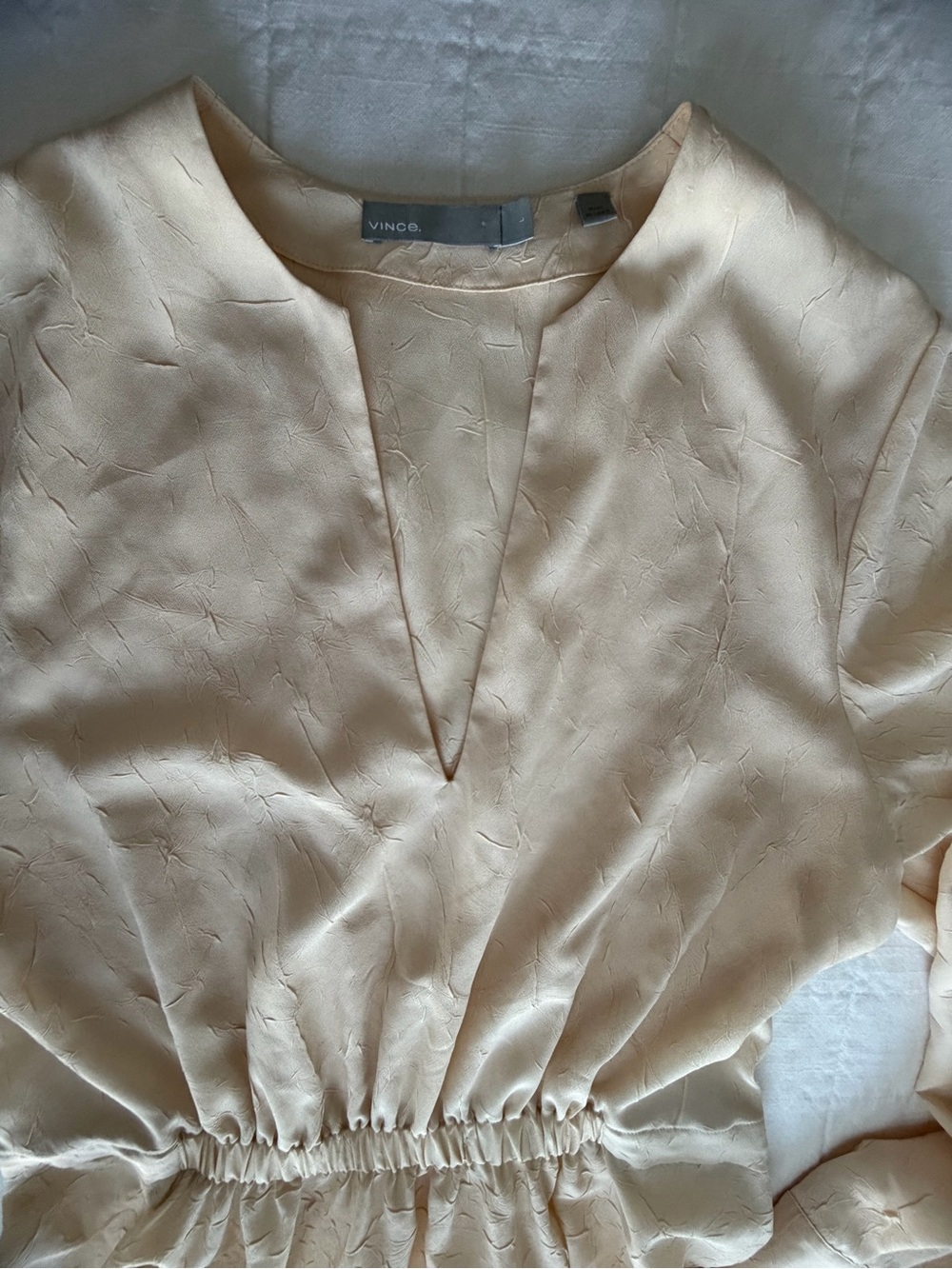 Vince Soft Cream V-Neck Long Sleeve Midi Dress, Size Large